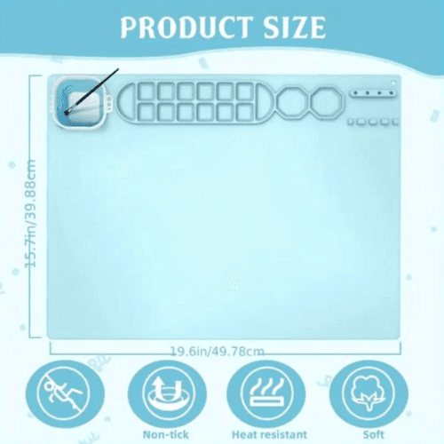 Large Silicone Craft Mat with Collapsible Cup – Non-Stick Art Mat for Painting, Resin, Sculpting – 49.78x39.88cm (Blue)