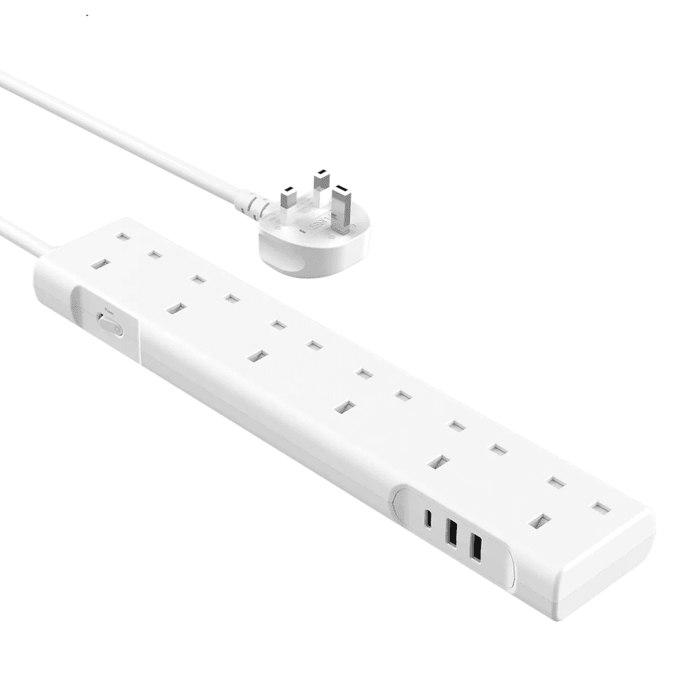 شريط طاقة Moxedo واقي من زيادة التيار الكهربائي 6 منافذ تيار متردد 3 منافذ USB بطول كابل 2 متر ومخرج تيار متردد 3250 وات رقم.14921