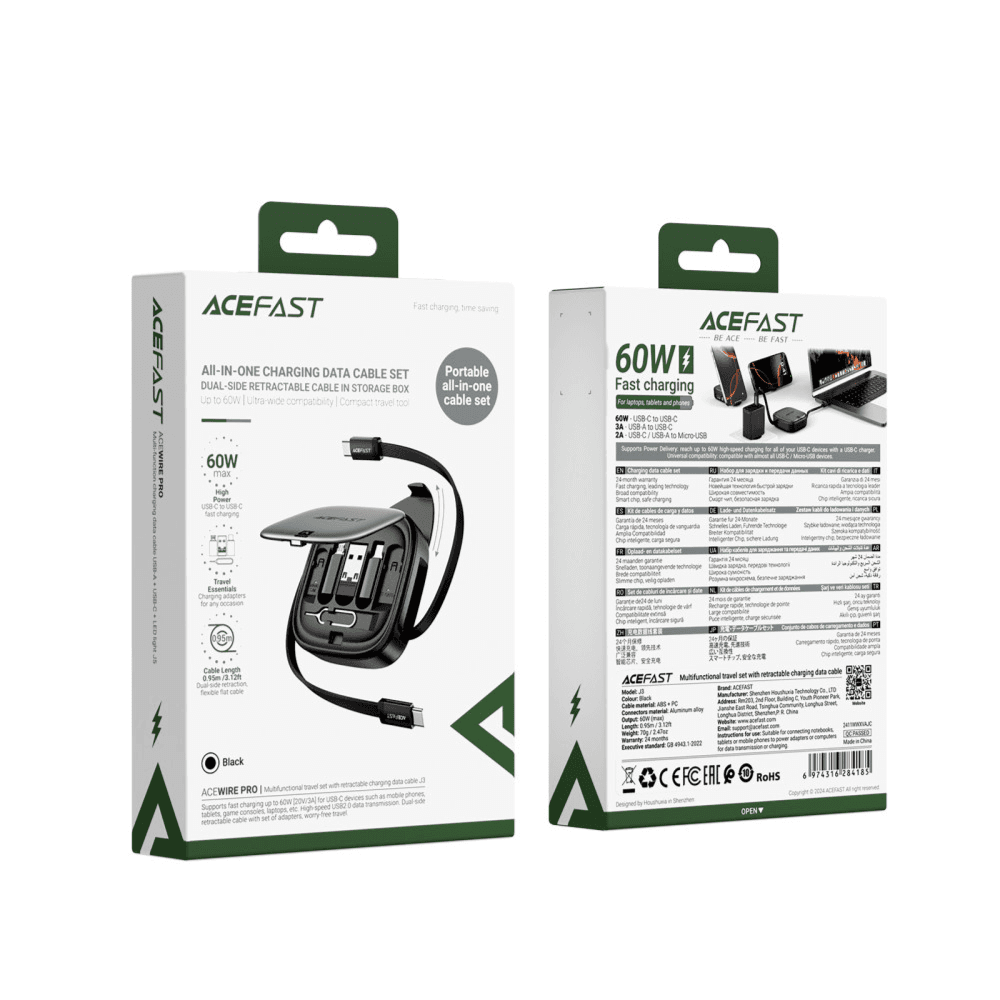 كابل بيانات متعدد الوظائف C إلى C + Micro + USB + Lightning 60 واط - أسيفاست J3