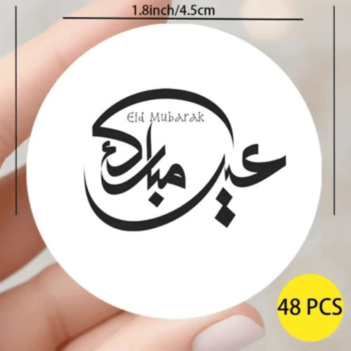48pcs Elegant \"Eid Mubarak\" Stickers – 2.79cm Round, Perfect for Festive Décor & Gifting