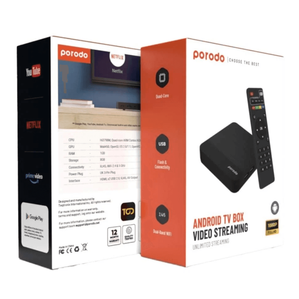 Porodo Android TV Box Video Streaming 1080P