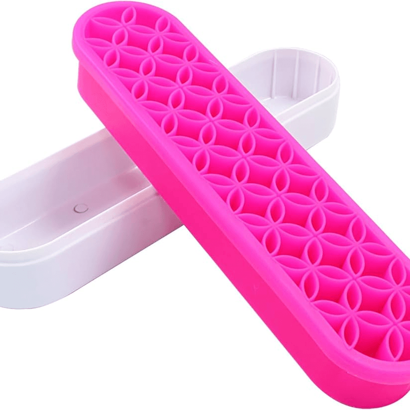 Silicone Shelf Makeup Brush Holder Nail Penholder Display Stand Rack Brush Storage Organizer Drying Rack For Makeup Brush (Pink)