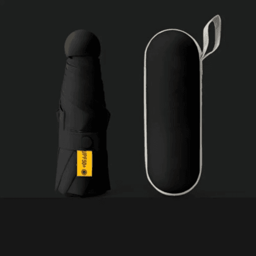 Mini Travel Umbrella - Compact, Foldable, Uv Protection (Black)