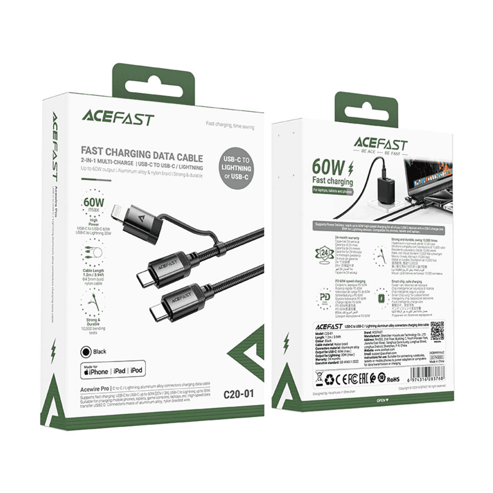Acefast Charging Data Cable C20-01 Usb-c To Lightning / Usb-c