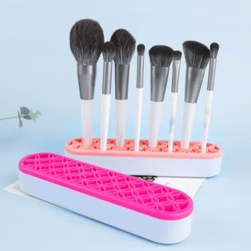 Silicone Shelf Makeup Brush Holder Nail Penholder Display Stand Rack Brush Storage Organizer Drying Rack For Makeup Brush (Pink)