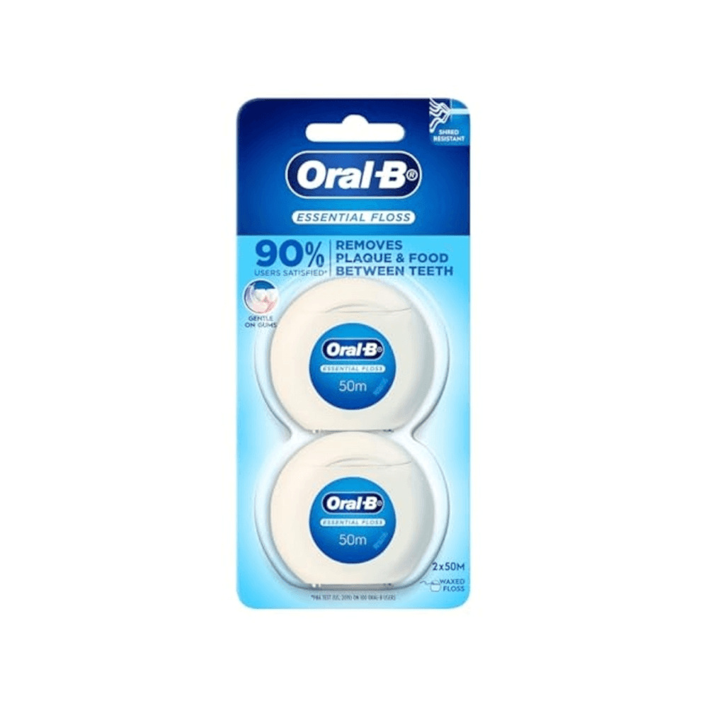 Oral-B Essential Mint Waxed Floss help remove plaque & food between teeth 2 pcs 2*50m 