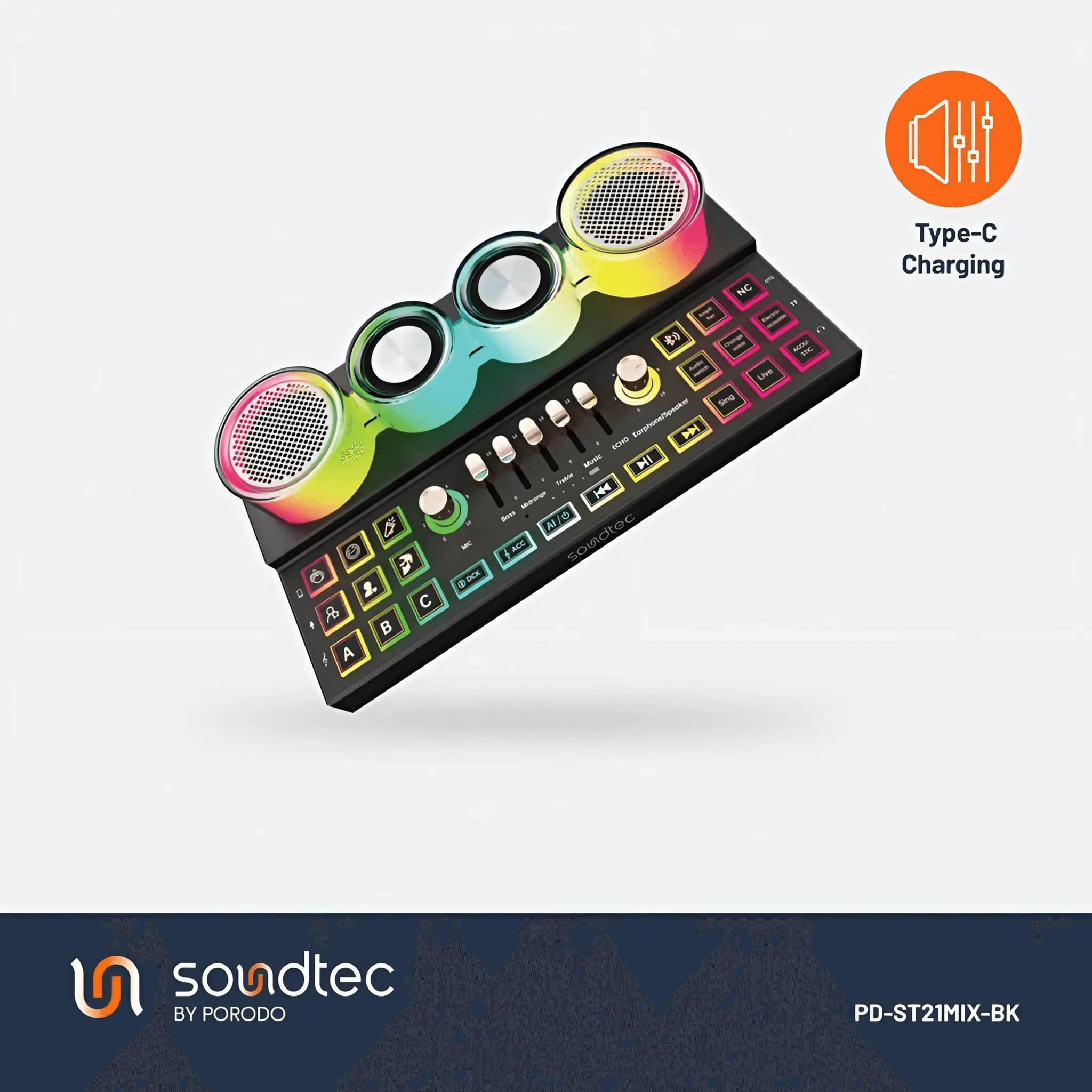 Porodo Soundtec Audiolink Multi-Platform Audio Mixer And Speaker - Black