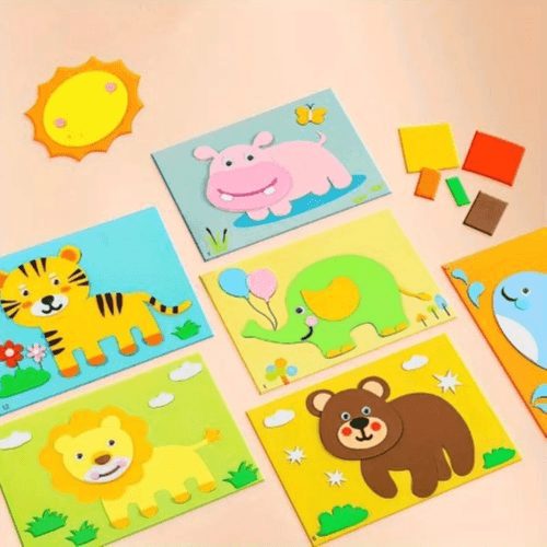 Handmade 3D Stickers – Puzzle & Craft Toy Set (12pcs Animal Traffic Three-dimensional Stickers)