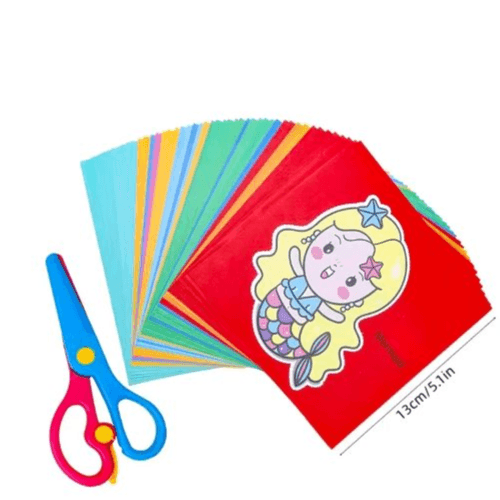 96 Pcs Kids Paper Cutting Craft Kit With Safe Scissors