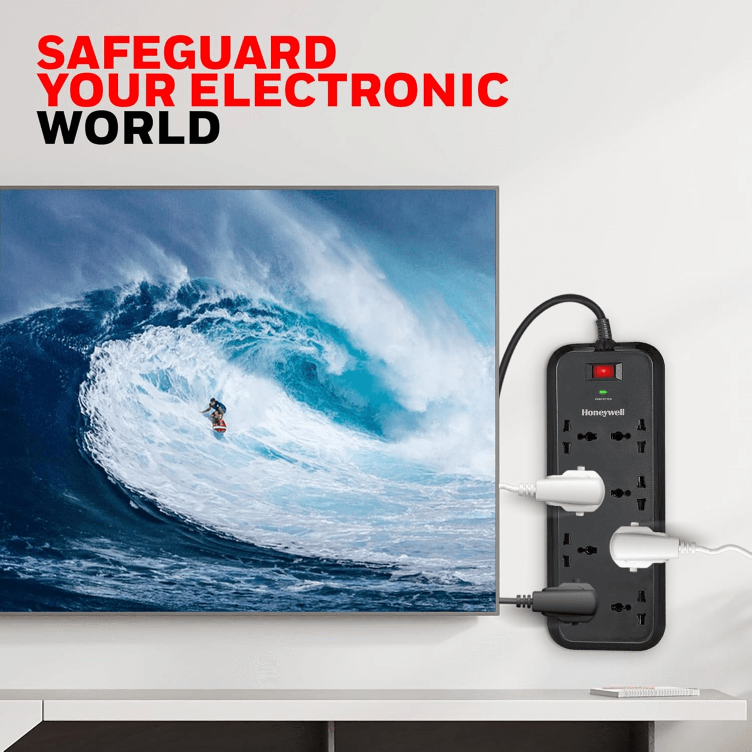 Honeywell 8 Socket Extension Cable Surge Protector