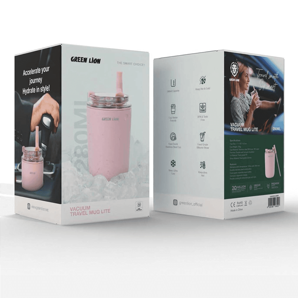 Green Lion Vacuum Travel Mug Lite, 280 ml Capacity, Pink