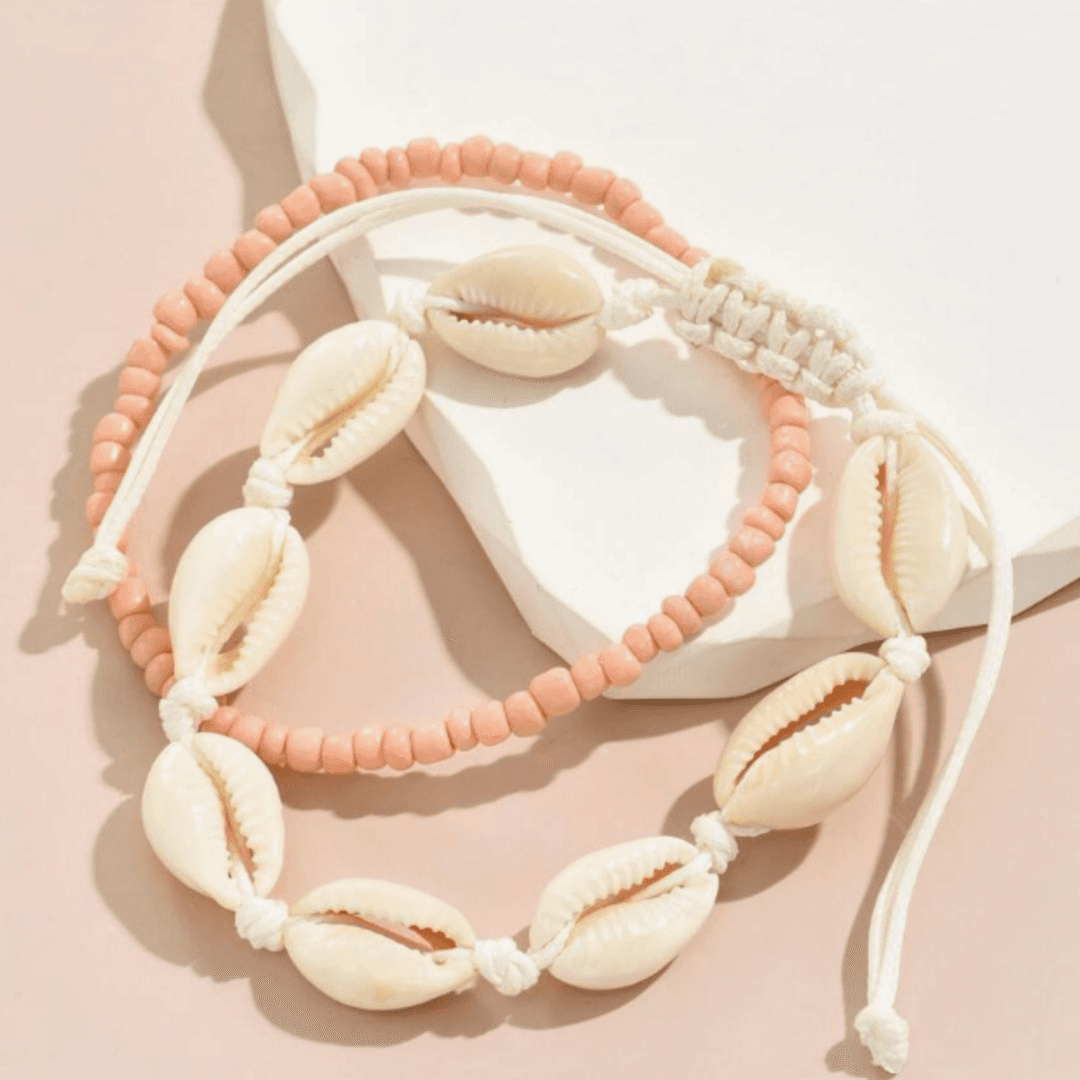 Seashell Braided Anklet (Peach)
