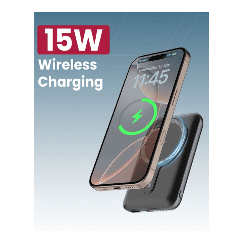 Moxedo Porta Go 15W Wireless Charging Power Bank 10,000 mAh 20W PD USB C And USB A Port, Portable Charger With Built In Stand, MX-WPB019