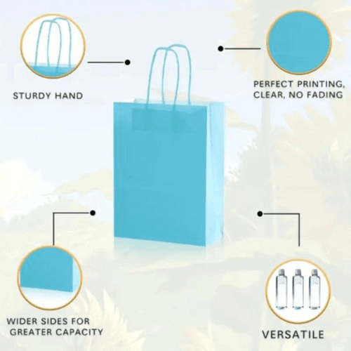 15Pack - Medium Kraft Paper Gift Bags For Events (Cyan)