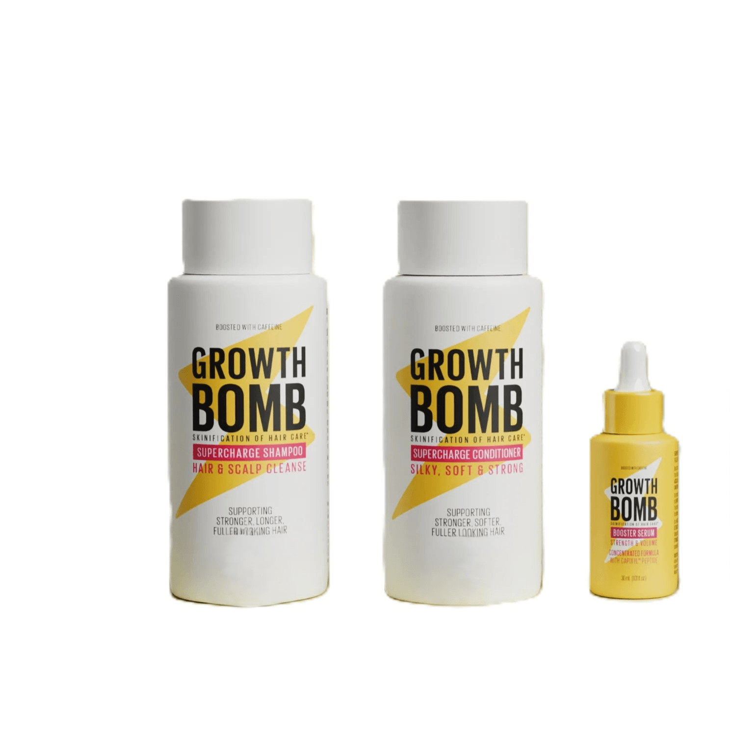 شامبو وبلسم Growth Bomb Supercharge 300 مل × 2 مع مصل معزز 30 مل.