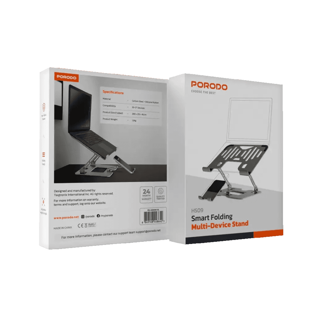 Porodo Smart Folding Stand For Laptop and Multi-Device  - Silver