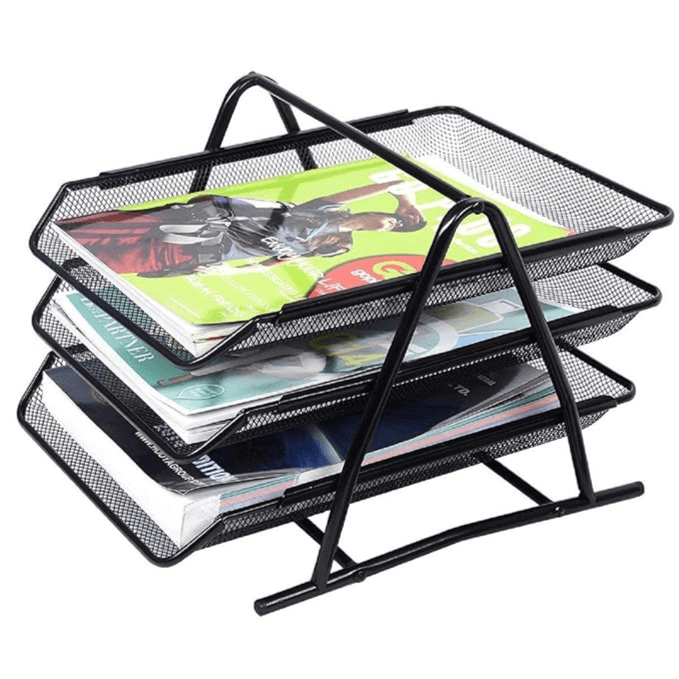 Office Desktop 3 Tier Letter Tray Organizer - Desk File Paper Document Inbox Outbox - "Only 3 Minutes" Set Up - Black