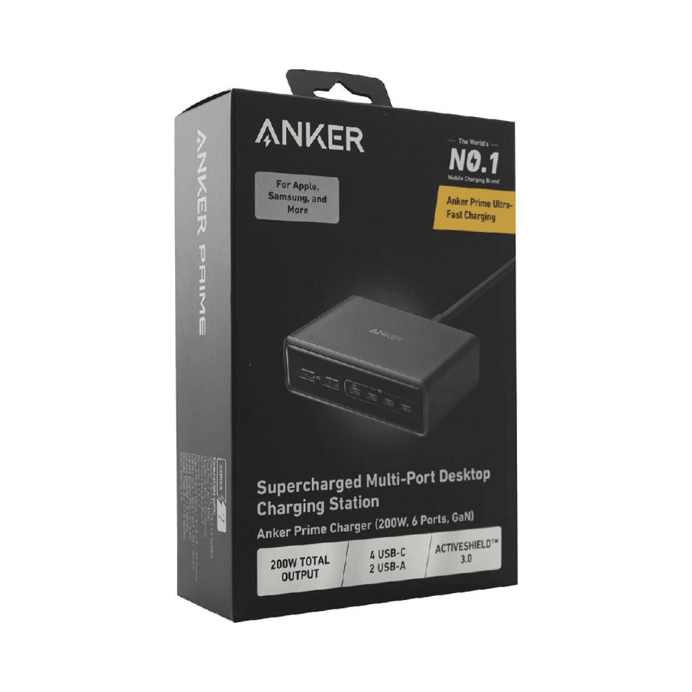 محطة شحن سطح المكتب Anker Prime Super Charged متعددة المنافذ بقوة 200 وات و6 منافذ