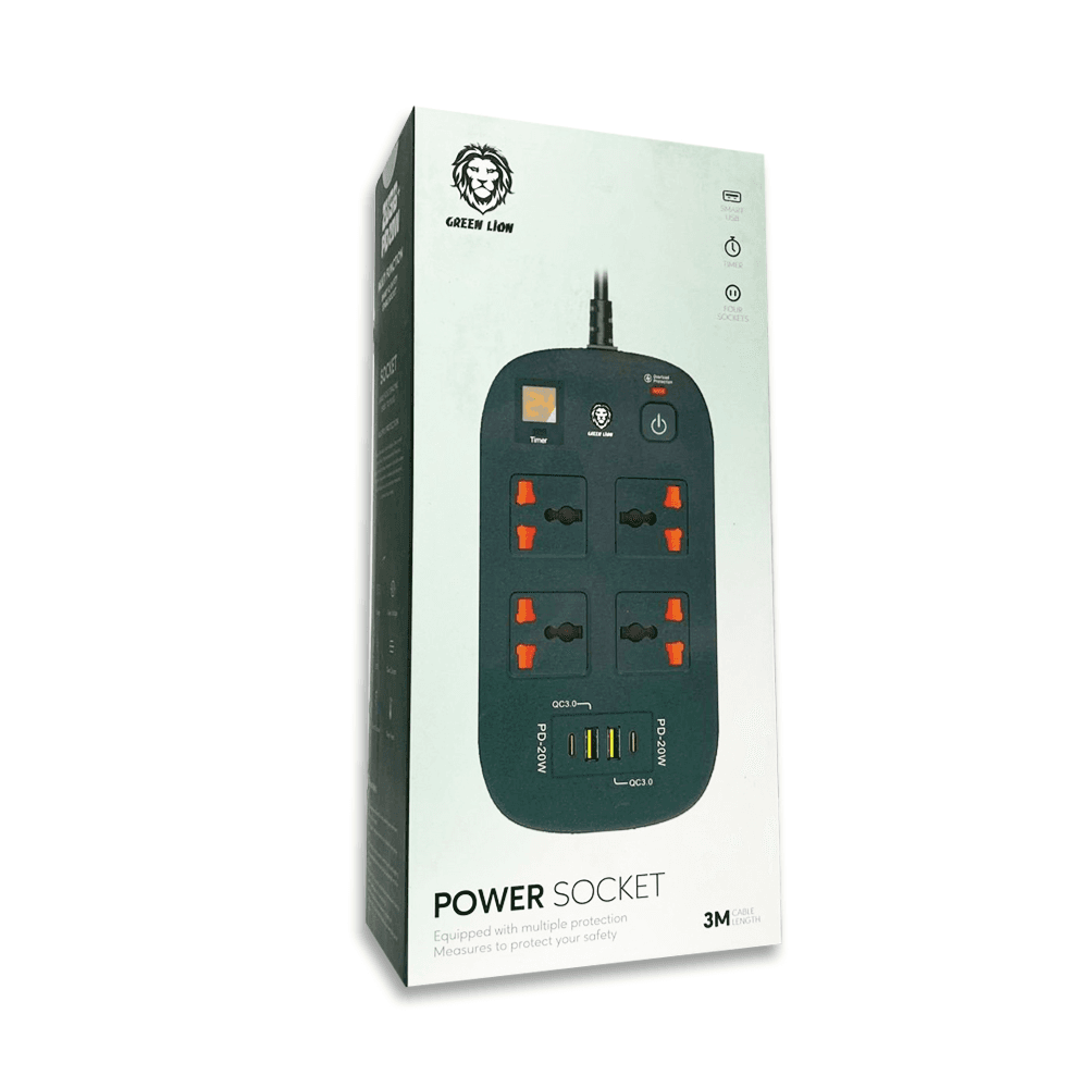 Green Lion 4 Ac 2 Usb & 2 Usb-c Pd 40w Multiport Smart Power Socket 3500w (3m)