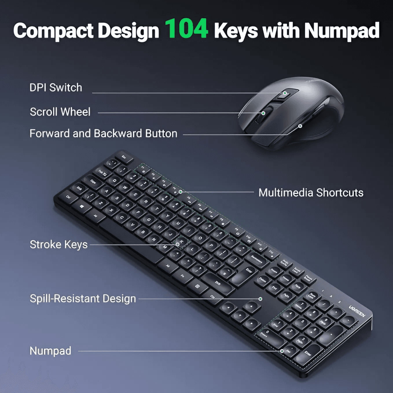 Wireless  Mouse And Keyboard Combo Ugreen Mk006 (Black)