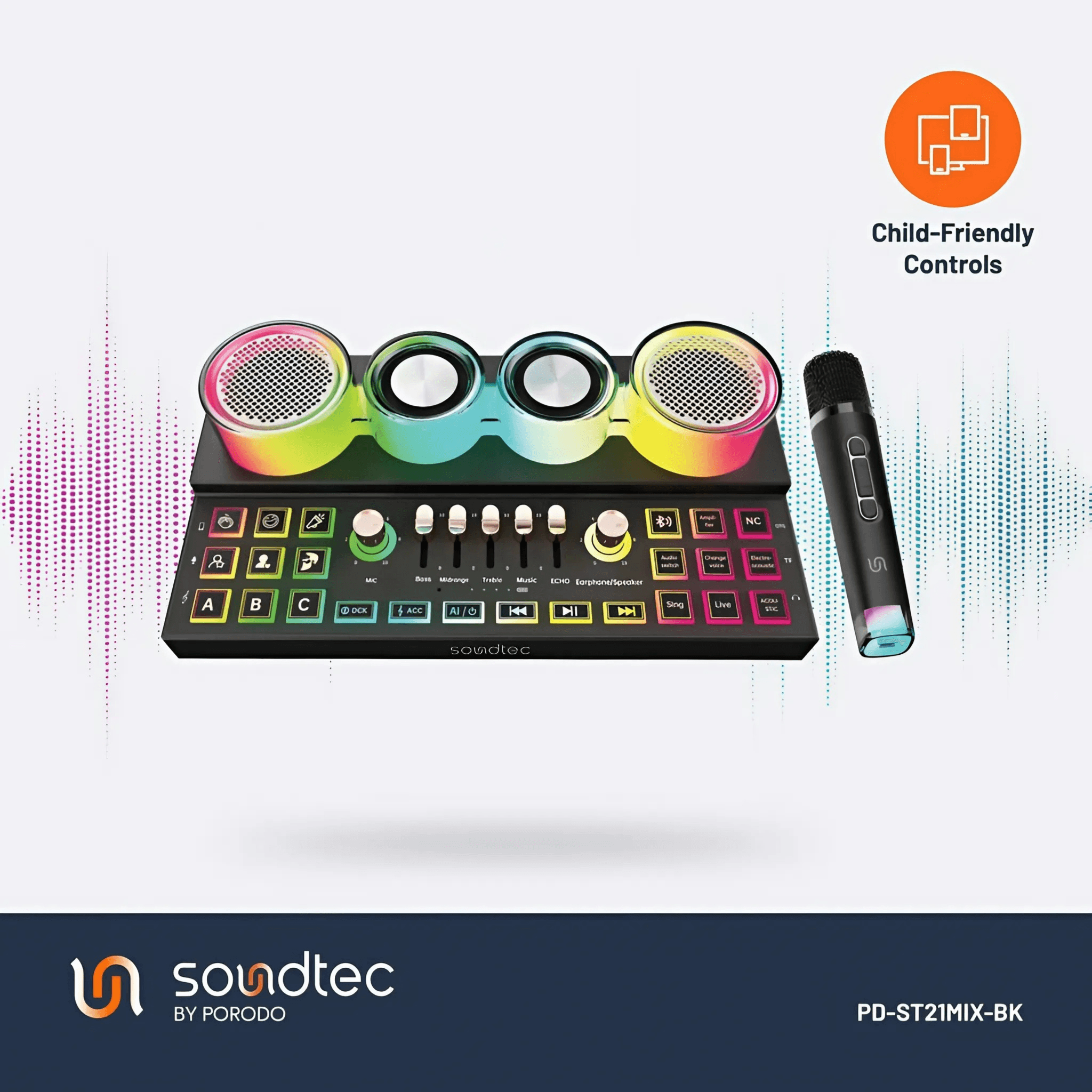 Porodo Soundtec Audiolink Multi-Platform Audio Mixer And Speaker - Black