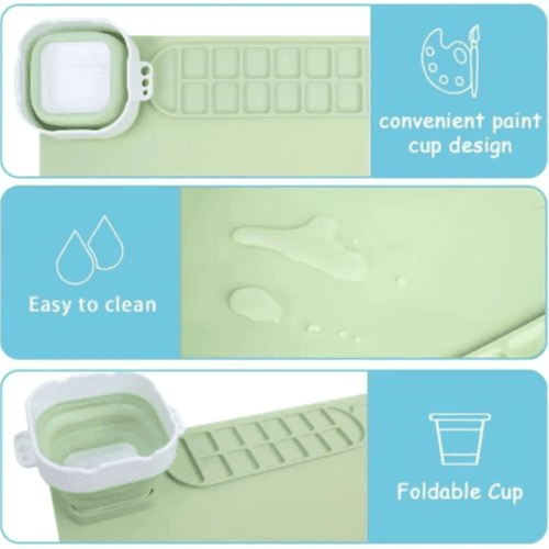 Large Silicone Craft Mat with Collapsible Cup – Non-Stick Art Mat for Painting, Resin, Sculpting – 49.78x39.88cm (Blue)