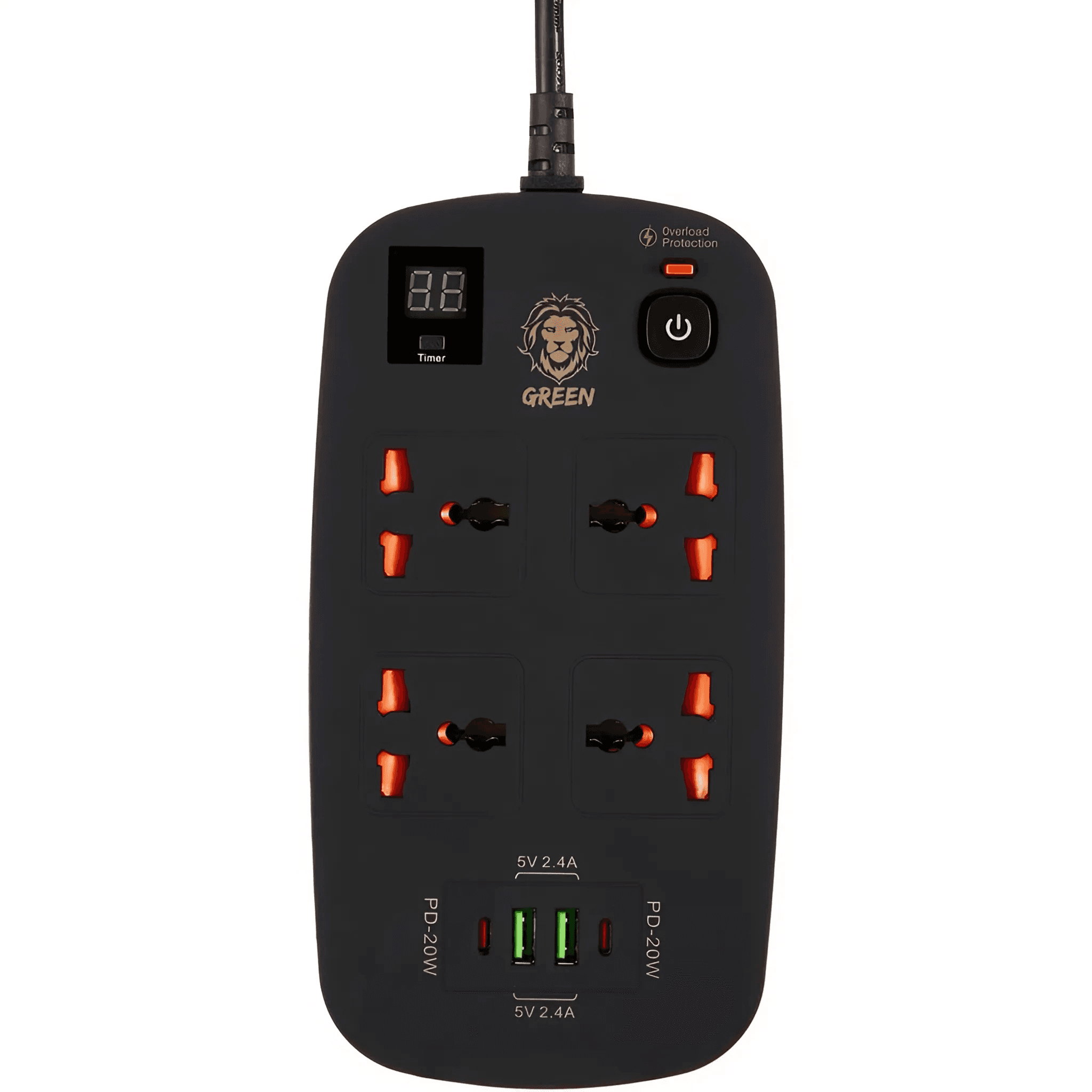 Green Lion Multiport Smart Power Socket  4 AC 2 USB & 2 USB-C PD 40W 3500W (3M)