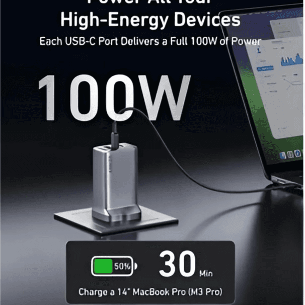 nker Prime 3-Port Multi-Device Charger | 100W | PD/GaN | 2 x USB-C | 1 x USB-A | A2688241 - Black