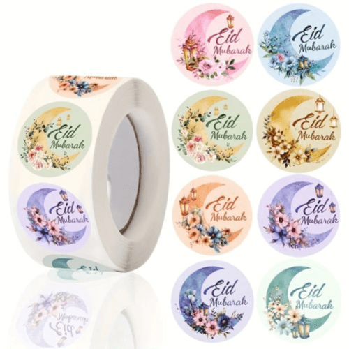 500-count Eid Mubarak Stickers – Colorful Moon & Floral Eid Decals