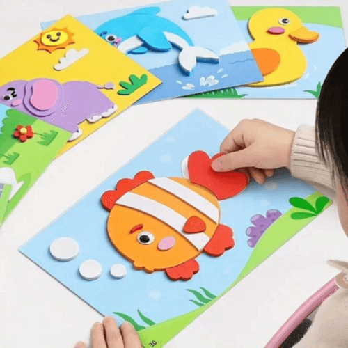 Handmade 3D Stickers – Puzzle & Craft Toy Set (6pcs Happy Animals Three-dimensional Stickers)