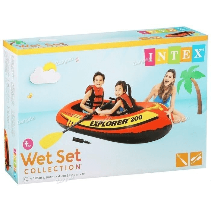 INTEX Play Series Explorer 200 Boat Set with 48" Deluxe Aluminum Oars & Mini Hand Pump for Kids | Infltable Boat for Pool