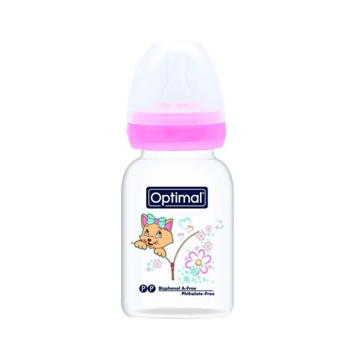 Optimal P.P Slim Waist Feeding Bottle 0+ Months Code:Opb-1025 With Pink Neck 140Ml