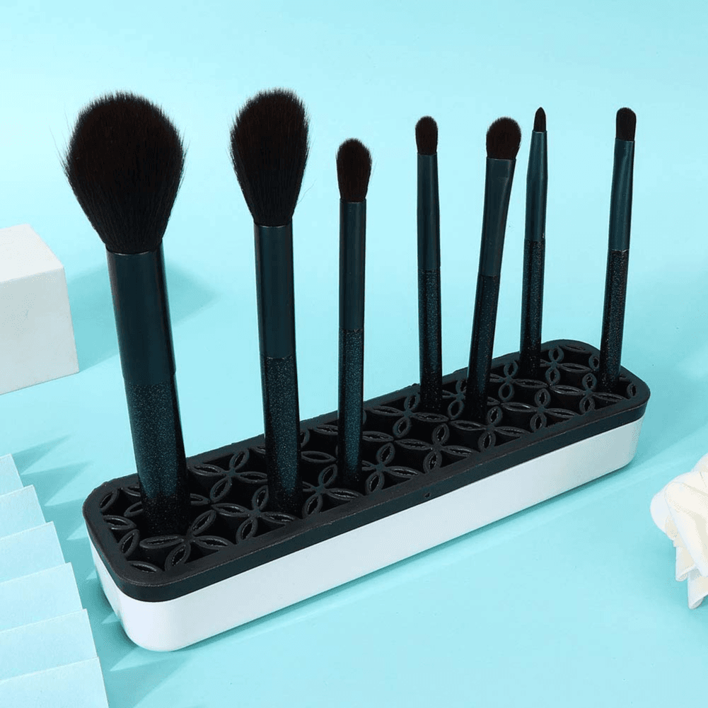 Silicone Shelf Makeup Brush Holder Nail Penholder Display Stand Rack Brush Storage Organizer Drying Rack For Makeup Brush (Black)