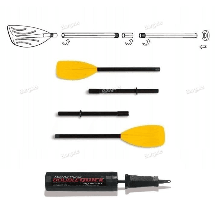 INTEX Play Series Explorer 200 Boat Set with 48" Deluxe Aluminum Oars & Mini Hand Pump for Kids | Infltable Boat for Pool