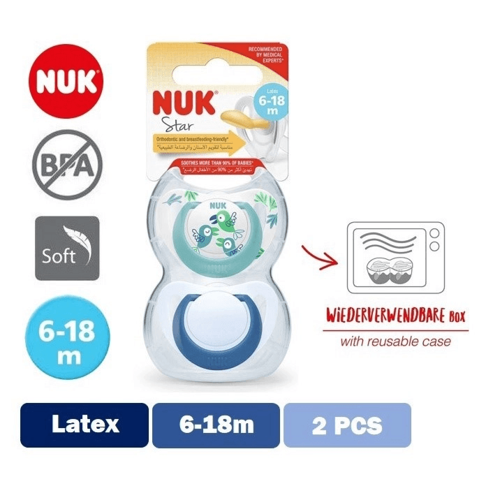 Nuk Star Latex Pacifier Boy 6-18 Months Orthodontic And Breastfeeding-friendly 2pcs