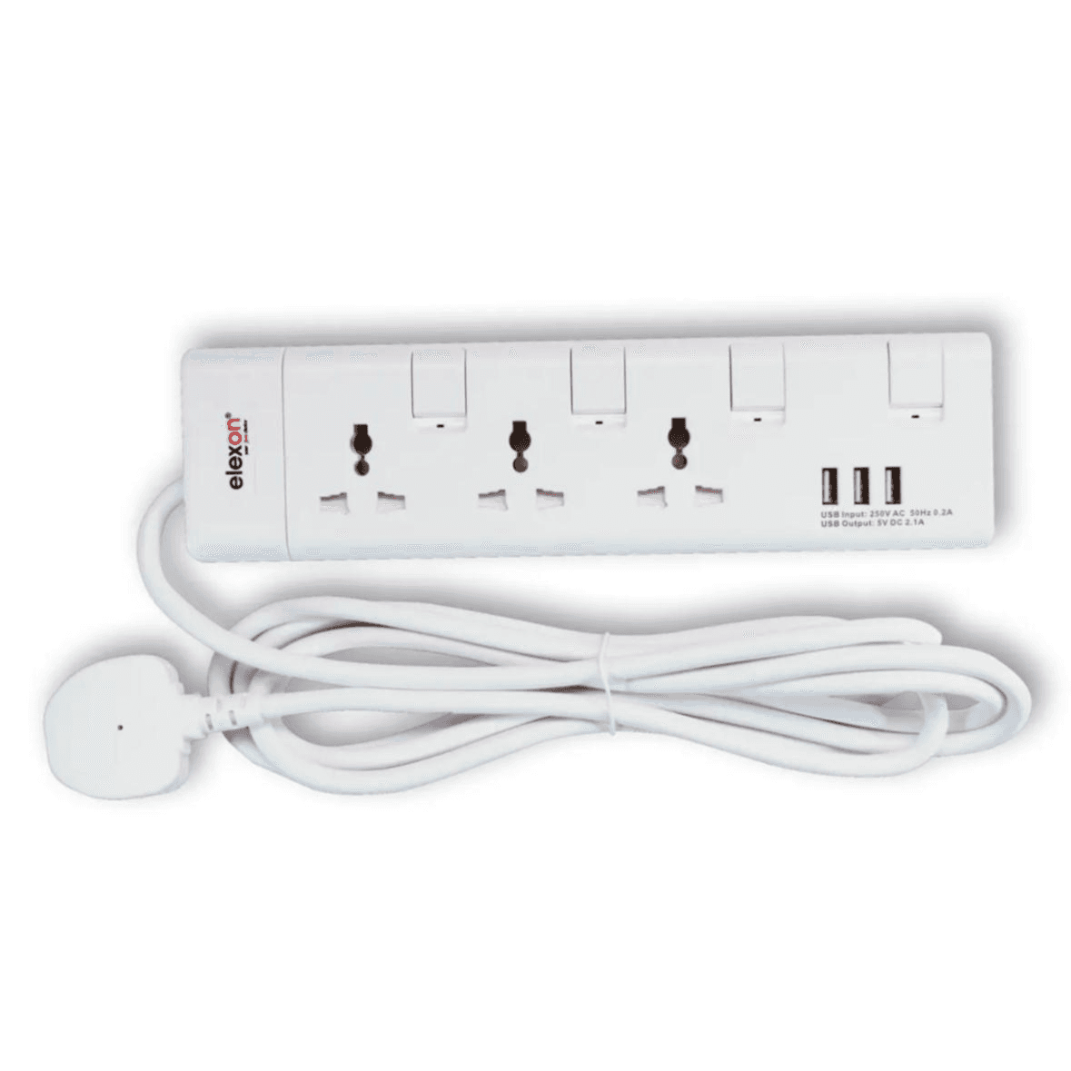 Elexon Extension 3 socket 3 usb portb 902SUSB Cable 2m