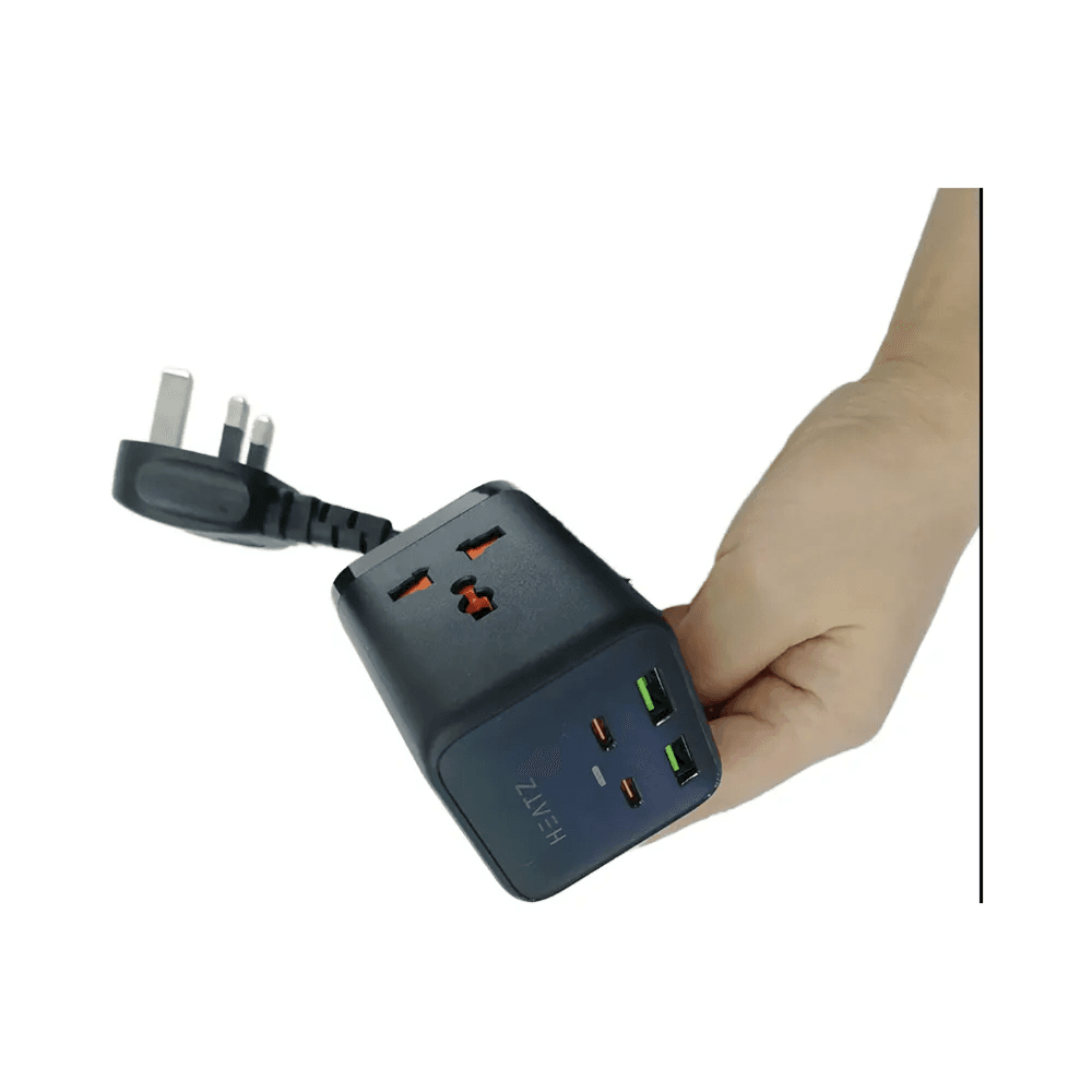 Heatz ZA66 6in1 Power Adapter Extension 65W GAN 2USB,2USB-C &2Power Socket 1.5M Cable