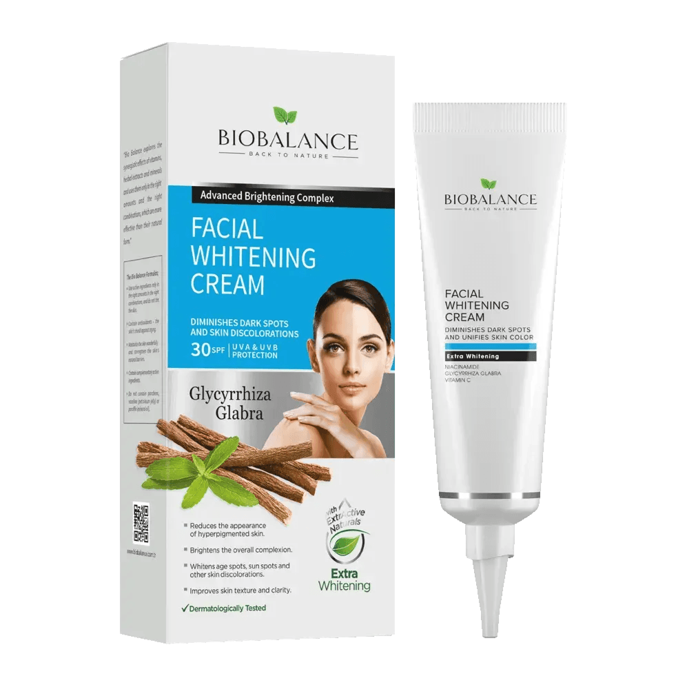 Biobalance Facial Whitening cream with SPF 30 (contains licorice extract, Niacinamide, vitamin C & Vitamin E) 60ml