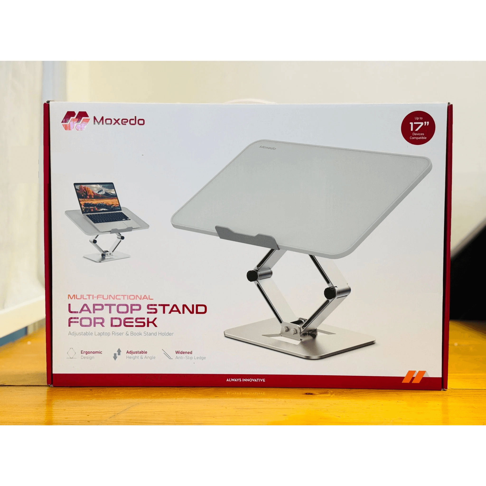 Moxedo Multi-Functional Laptop Stand for Desk Adjustable Laptop Riser and Book Stand Holder Compatible with MacBook Pro/Air, Dell, Lenovo, HP, Samsung, for Sizes Up to 17” Devices