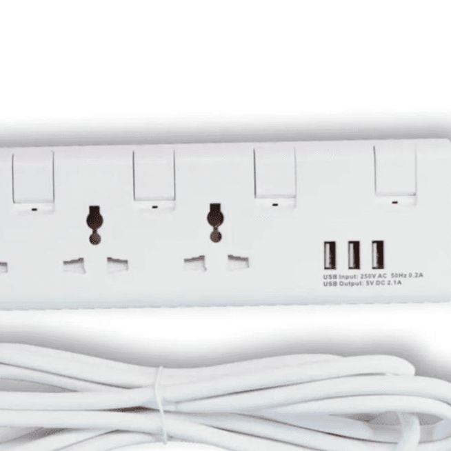 Elexon Extension 3 socket 3 usb portb 902SUSB Cable 2m
