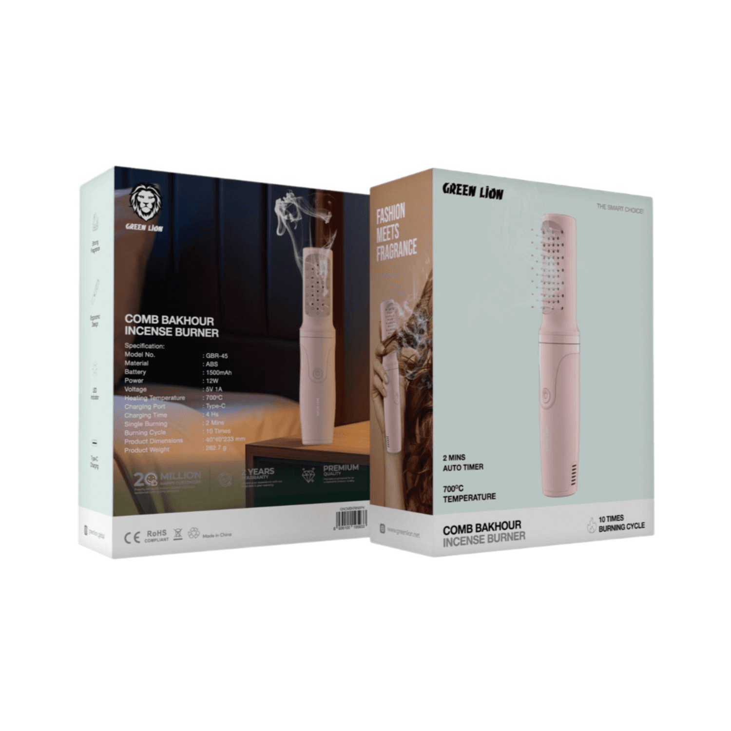 Green Lion Comb Bakhour Incense Burner, 1500 mAh Battery-PINK