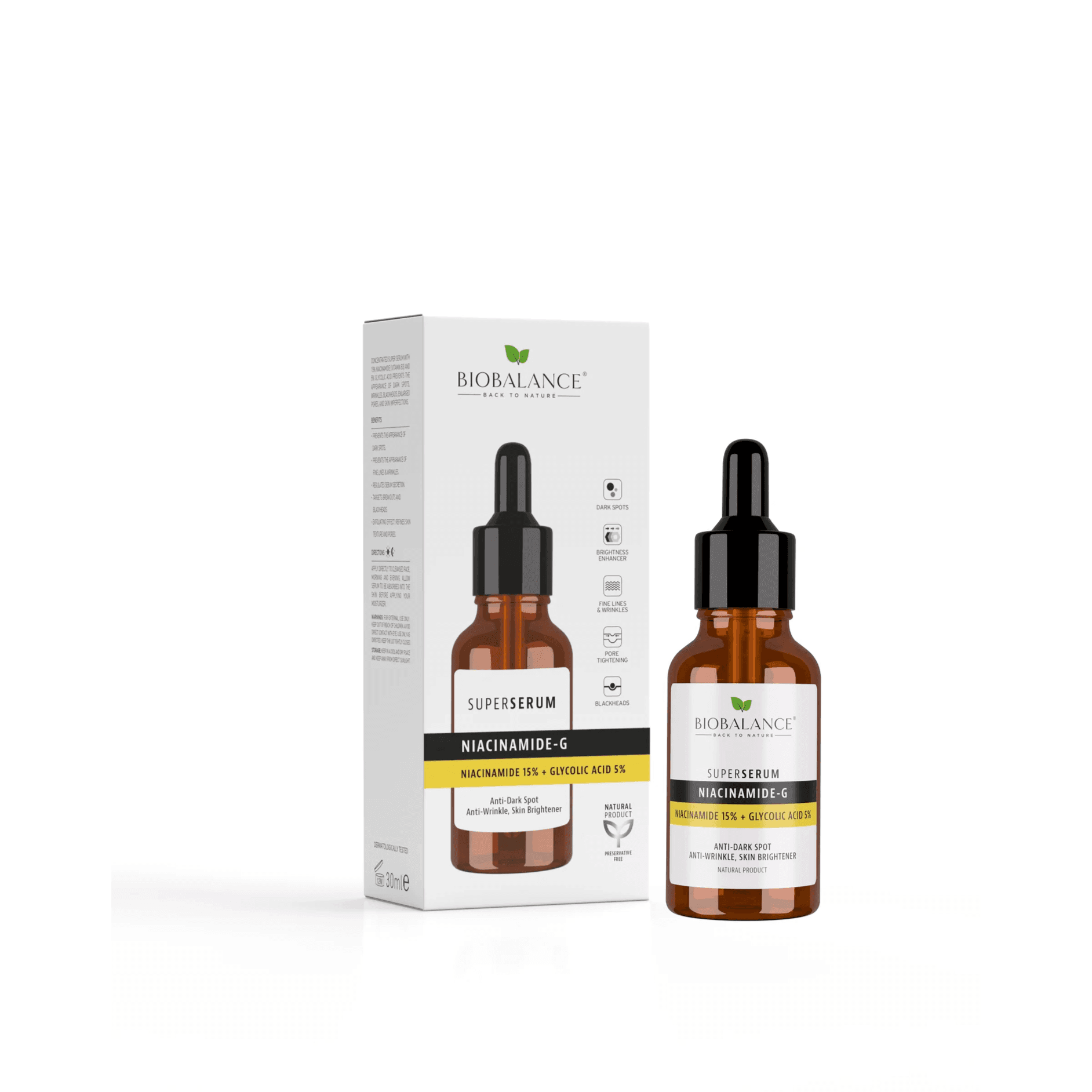 Biobalance Superserum Pure Niacinamide-g 15% With Glycolic Acid 5% Anti-dark Spot & Skin Brightener  30ml