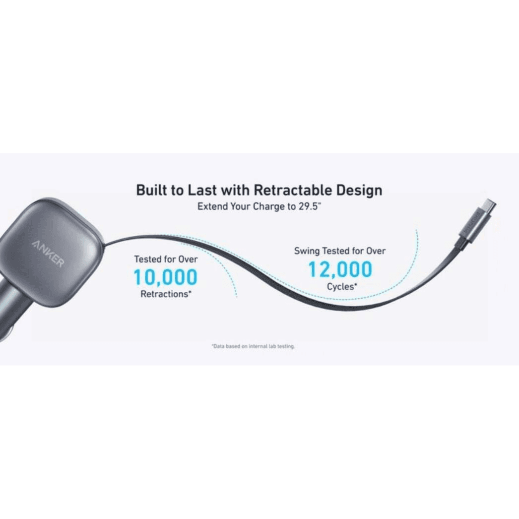 Anker USB-C Car Charger(75W Max Ultra-Compact Type-C Fast Car Charger with Built-In Retractable Cable)
