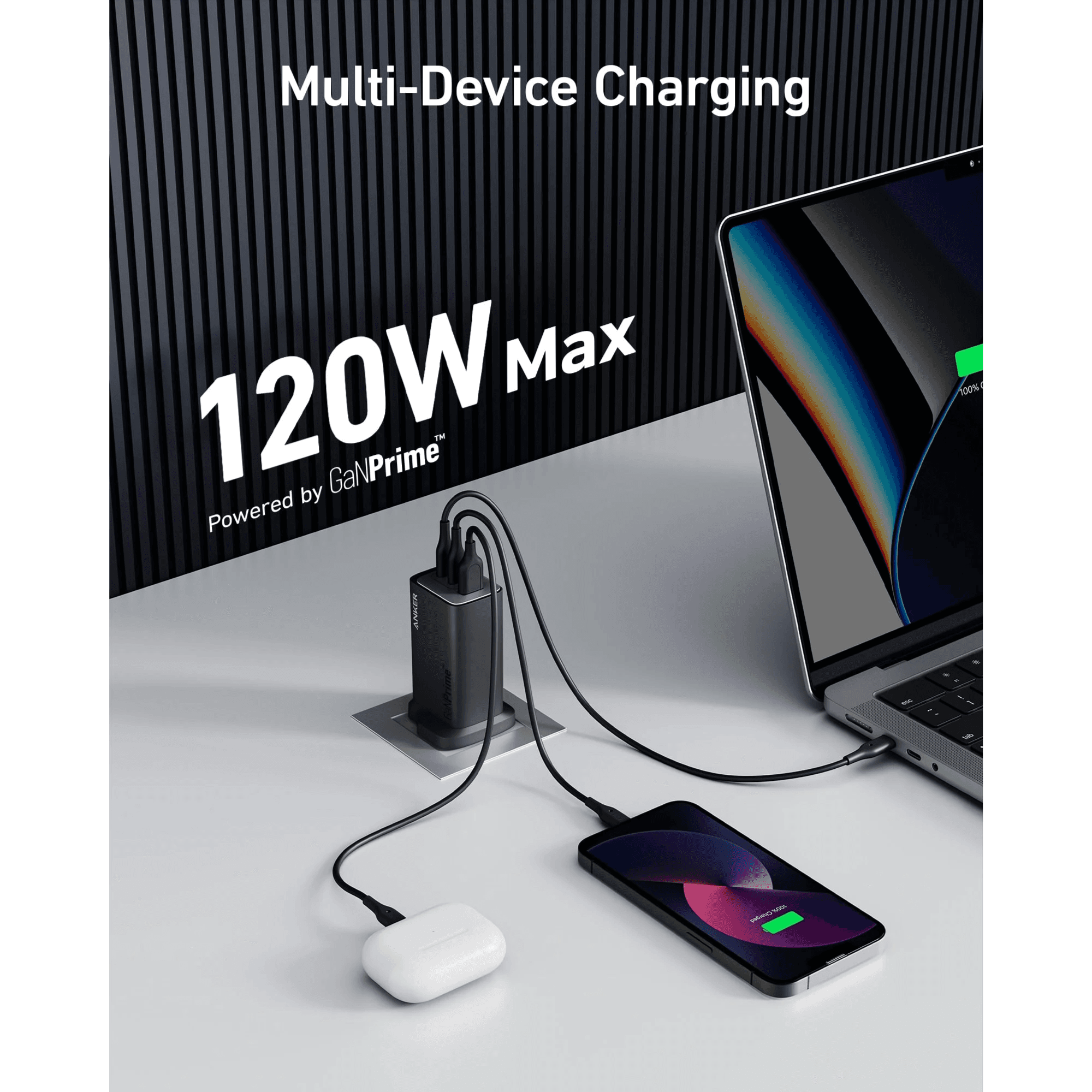 Anker 737 120w Charger Gan Prime Output 1usb & 2usb-c