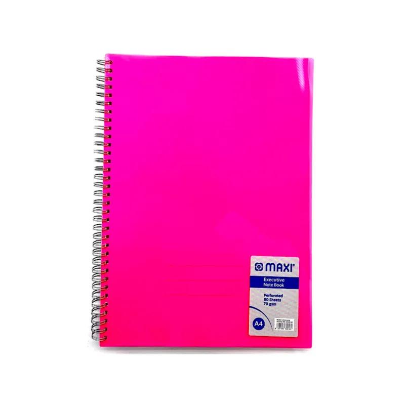 Maxi University Notebook Luxury Cover Durable Long-Life Nylon Cover, 80 Sheets Line , Size A4, Pink Colour - 8562