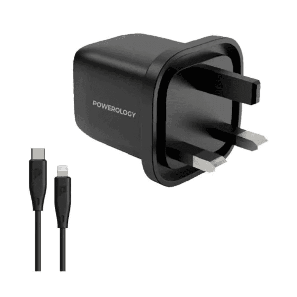 Powerology Ultra Quick Gan Charger PD 35W With USB-C to Lighting Cable