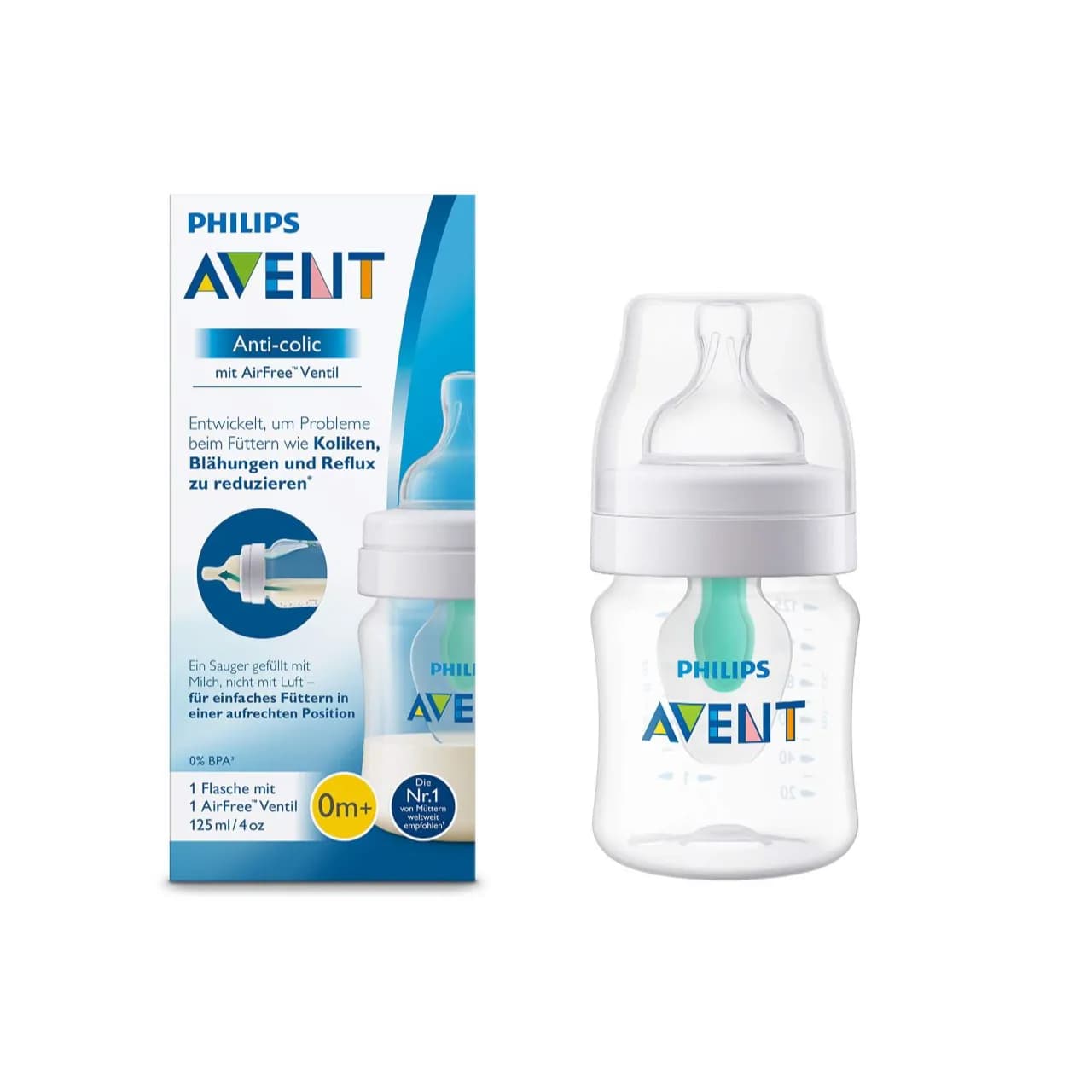 Avent Anti-colic Plastic Nursing Bottle With Airfree Vent 0+ Months 125ml Code:scf810/14