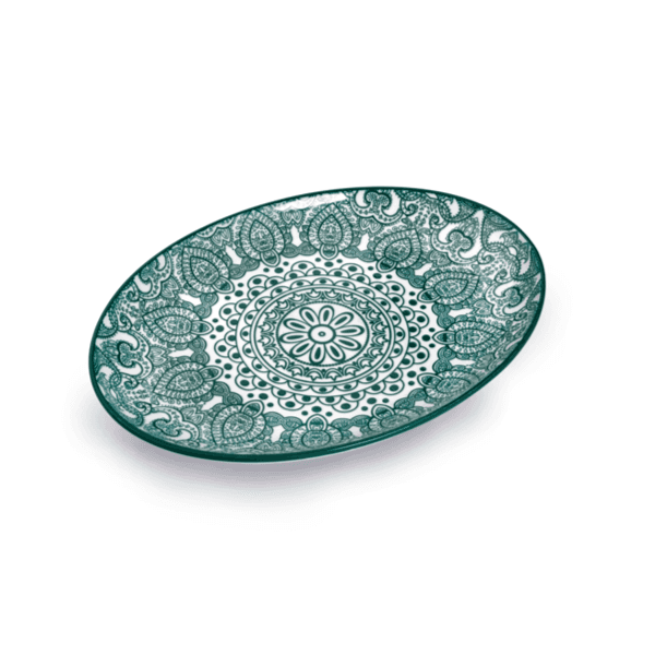 Che Brucia 10" Oval Plate Green Arabesque/d03-077