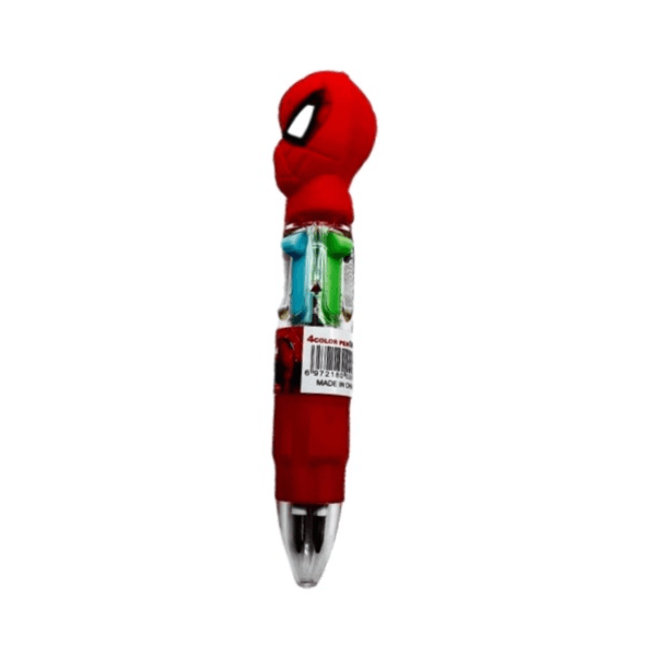 4 Colour Mini Ballpoint Pen Spiderman , Blue, Black, Red And Green Outside Red Colour - 11855