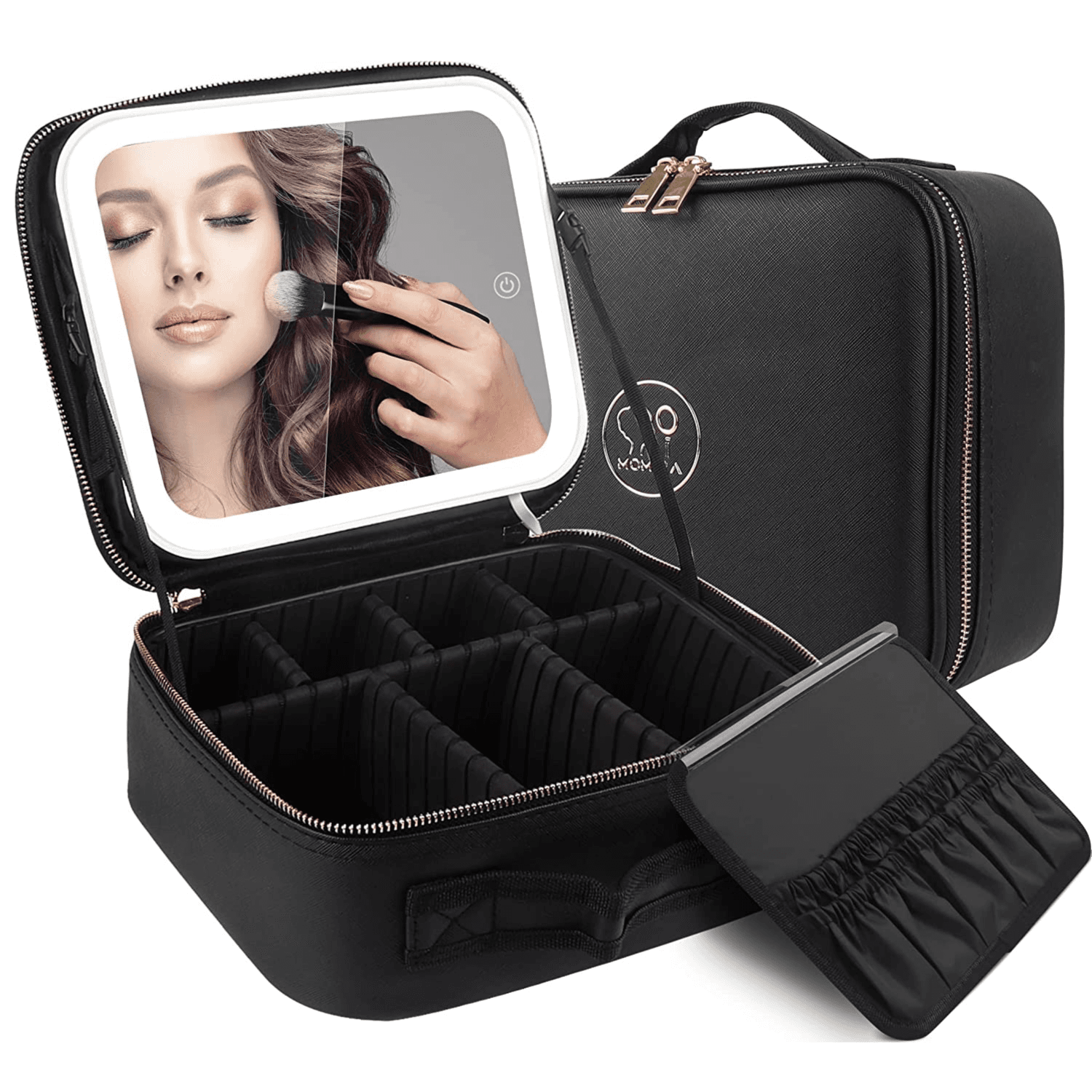 2023 New Large Capacity Desktop Cosmetic Storage Box Waterproof Leather Travel Portable Makeup Bag Case With LED Light Mirror Black Color